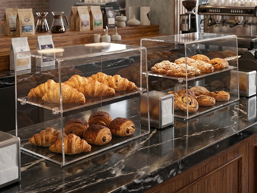 espositore bancone bar pasticceria in plexiglass per cornetti